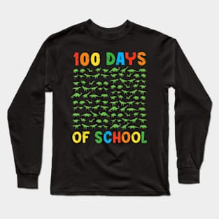 100 Days of School 100th Day Dino Dinosaur Kids Long Sleeve T-Shirt